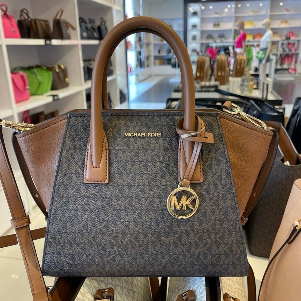 Michael Kors Avril Small Leather Logo Satchel Crossbody Brown Top Zip Bag NWT - Picture 6 of 16